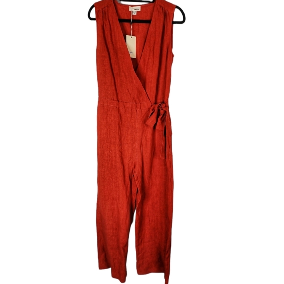 Anthropologie Pants - Wide leg Linen wrap jumpsuit in rust by Anthropologie Size Medium NWT